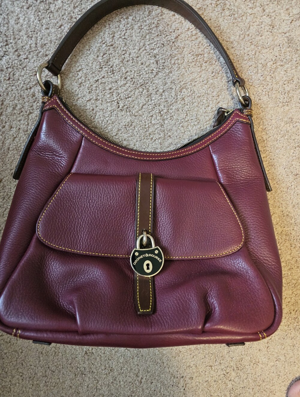 Red Dooney & Bourke Burgandy Pebble Grain Hobo with Enamel Heart Lock